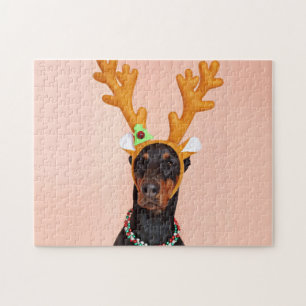 Quebra-cabeça Doberman com chifres de veado