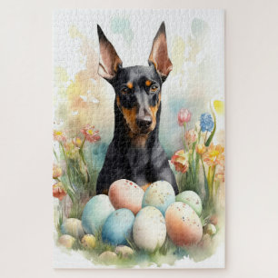 Quebra-cabeça Doberman com Ovos de Páscoa