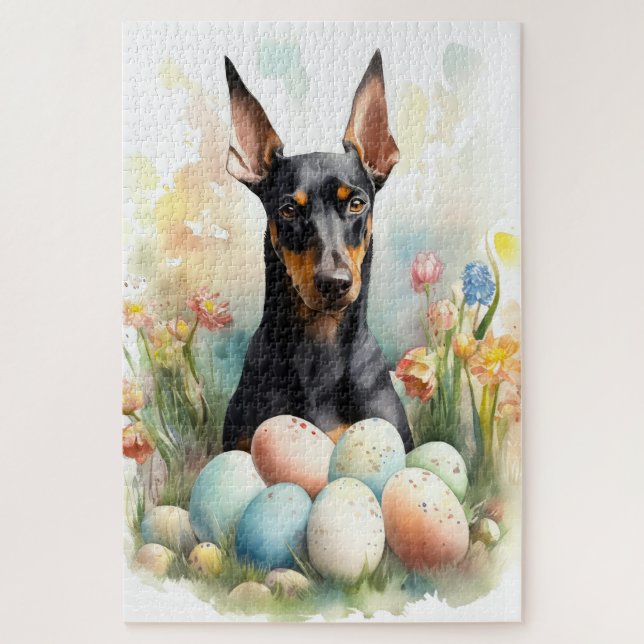 Quebra-cabeça Doberman com Ovos de Páscoa (Vertical)