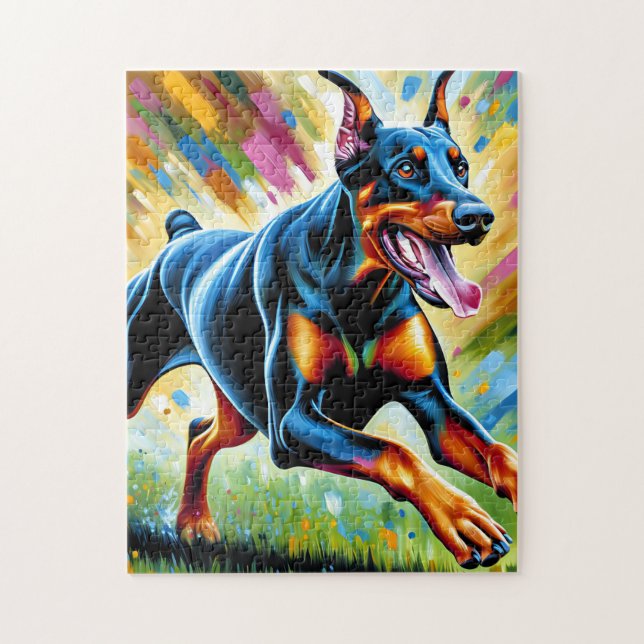 Quebra-cabeça Doberman Pinscher Dog Portrait Acrylic Art Impress (Vertical)