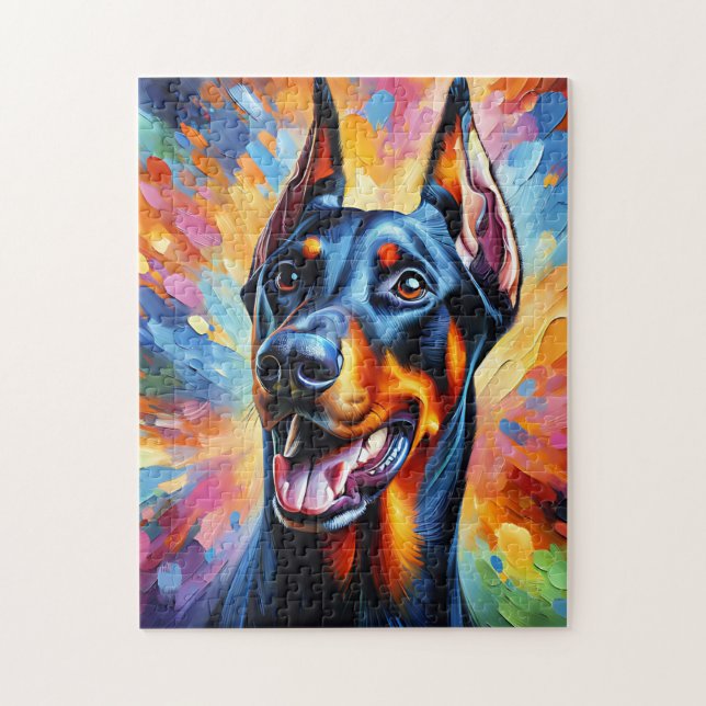 Quebra-cabeça Doberman Pinscher Dog Portrait Acrylic Art Impress (Vertical)