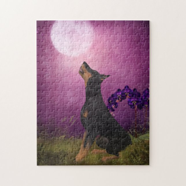 Quebra-cabeça Doberman Purple Fantasy Orchids Dog Art (Vertical)