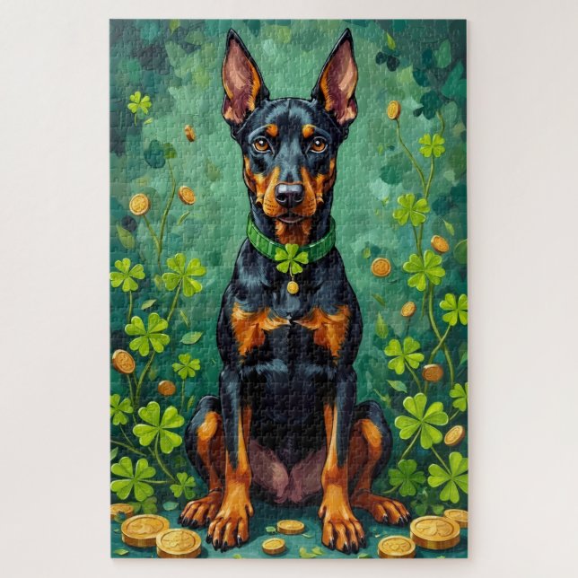 Quebra-cabeça Doberman St Patrick’s Day Elegant Lucky Dog (Vertical)