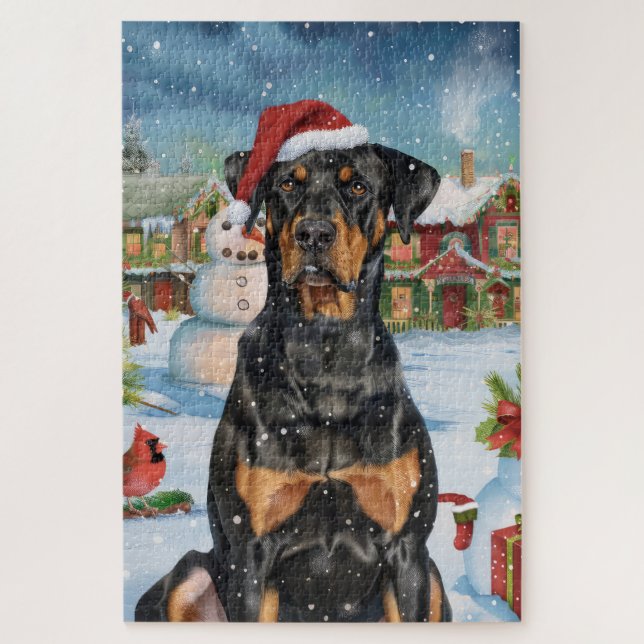 Quebra-cabeça Doberman Terra de Encantamento de Natal Alegria de (Vertical)