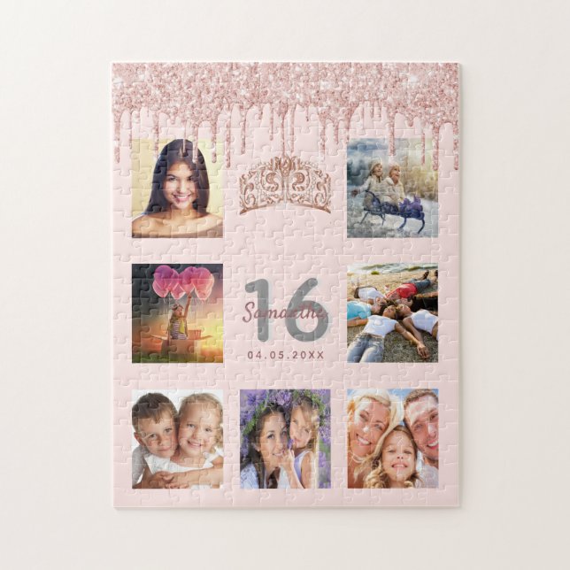 Quebra-cabeça Doce 16 gotas de brilho rosa dourado tiara (Vertical)