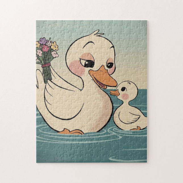 Quebra-cabeça Doce Mãe Pato e Pato com Flores (Vertical)