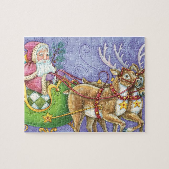 Quebra-cabeça Doce Papai Noel de Natal Desenho Trenó Rena (Horizontal)