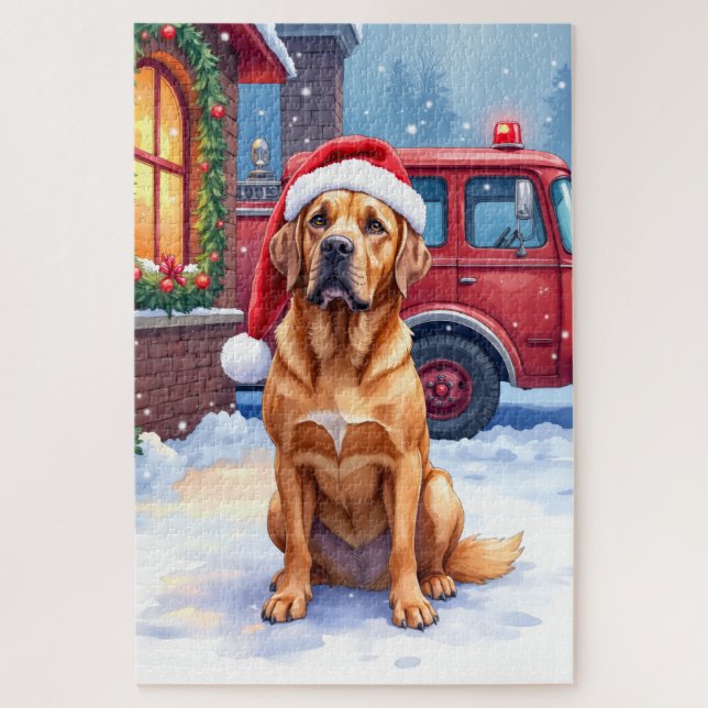 Quebra-cabeça Dogue de Bordeaux Firefighter Station Santa Hat (Vertical)