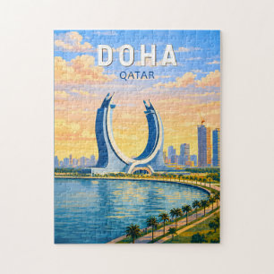 Quebra-cabeça Doha Qatar Ilustração Arte de Viagem Vintage