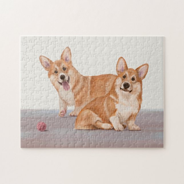 Quebra-cabeça Dois Corgis Cute (Horizontal)