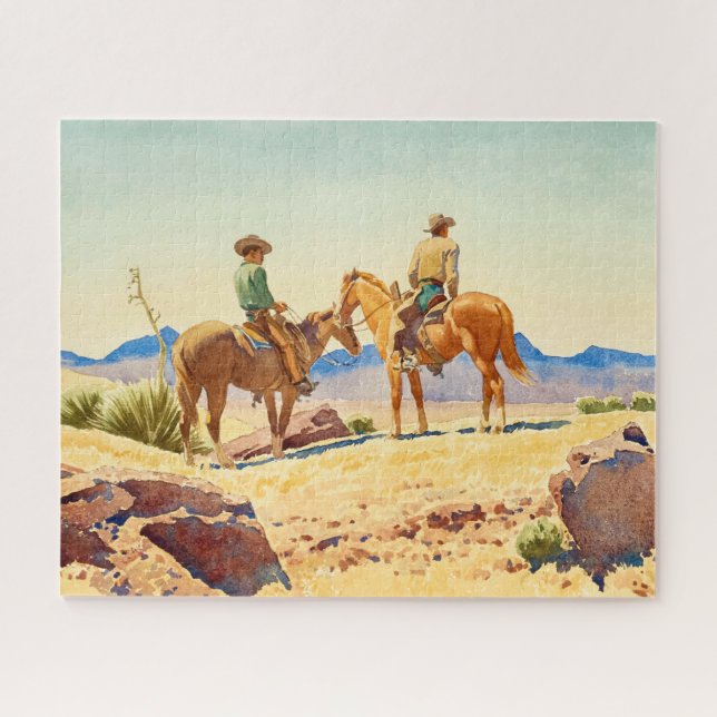 Quebra-cabeça Dois Cowboys em Cavalos por Maynard Dixon (Horizontal)