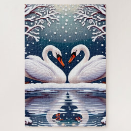 Quebra-cabeça Dois elegantes cisnes brancos