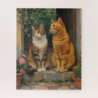 Quebra-cabeça Dois gatos encantadores sentados em degraus