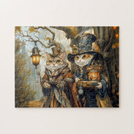 Quebra-cabeça Dois Gatos Mágicos em Cena de Fantasia Steampunk