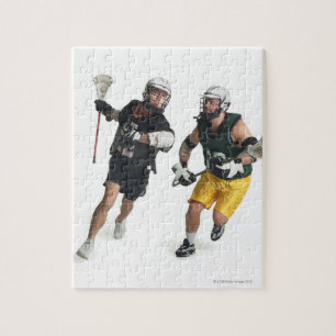 Quebra-cabeça dois jogadores masculinos caucasianos do lacrosse