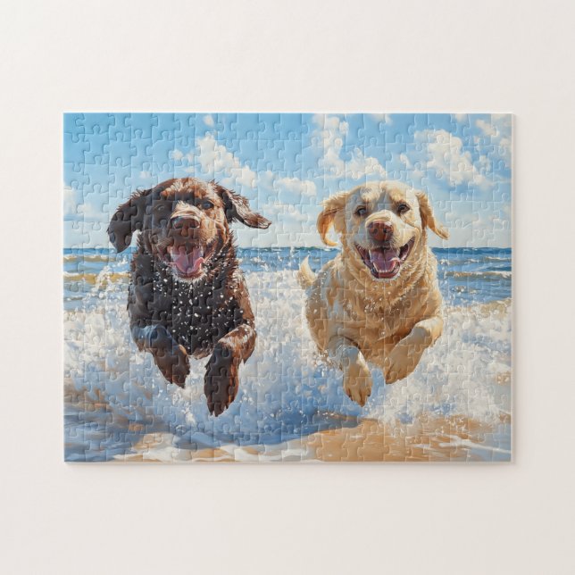 Quebra-cabeça Dois Labrador Retrievers na Praia (Horizontal)
