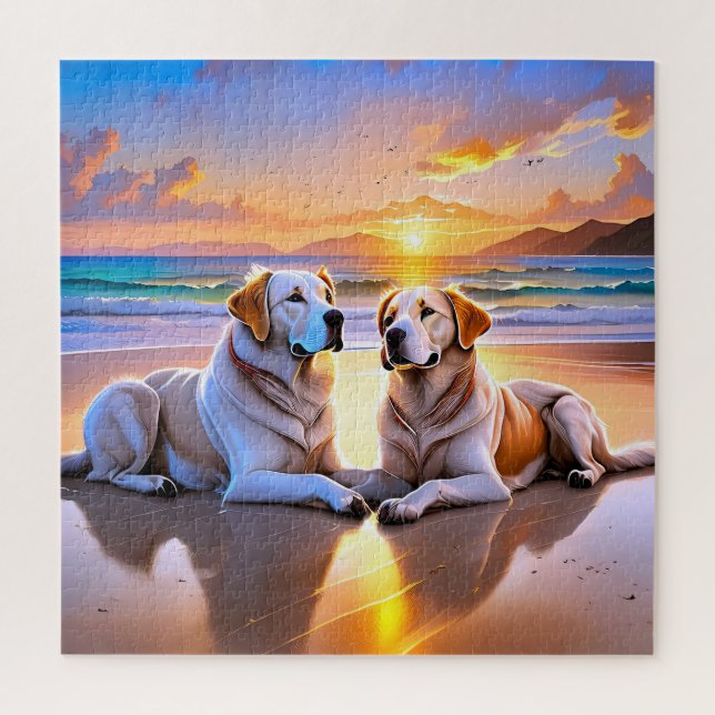 Quebra-cabeça Dois Labrador Retrievers na praia (Vertical)