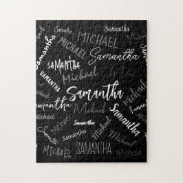 Quebra-cabeça Dois nomes casal padrão monograma cinza preta bran