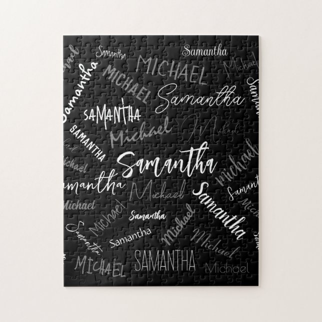Quebra-cabeça Dois nomes casal padrão monograma cinza preta bran (Vertical)