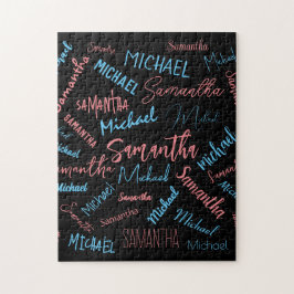 Quebra-cabeça Dois nomes casal padrão monograma rosa claro azul