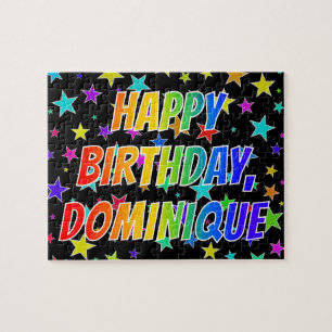 Quebra-cabeça "DOMINIQUE" Primeiro Nome, "FELIZ ANIVERSÁRIO"