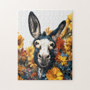 Quebra-cabeça Donkey sorridente no Jardim de Flor Selvagem