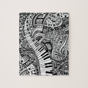 Quebra-cabeça Doodle da música clássica com teclado de piano