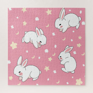 Quebra-cabeça Doodle de coelho kawaii rosa fofo