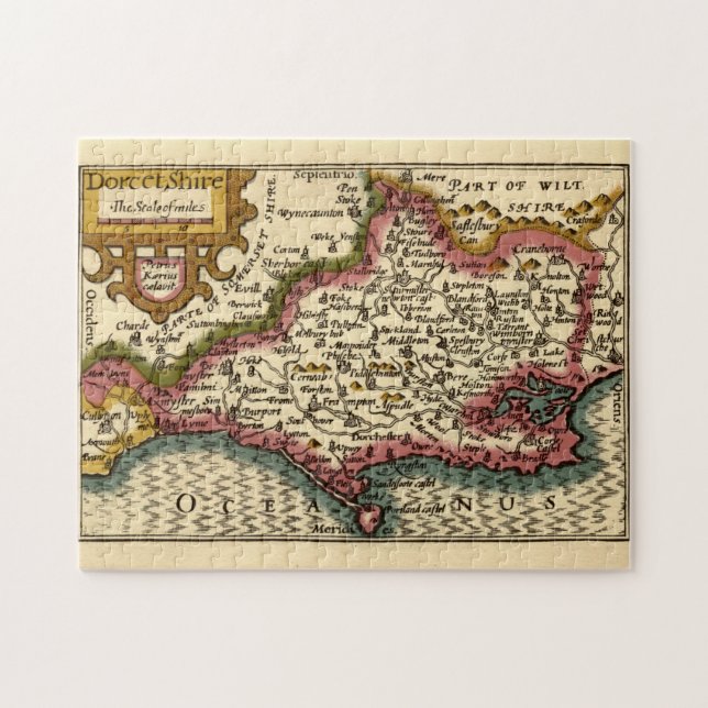 Quebra-cabeça Dorset Dorsetshire County England Antigo Mapa Hist (Horizontal)