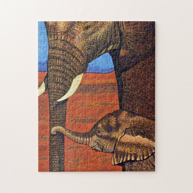 Quebra-cabeça dos elefantes africanos da mãe e do (Vertical)