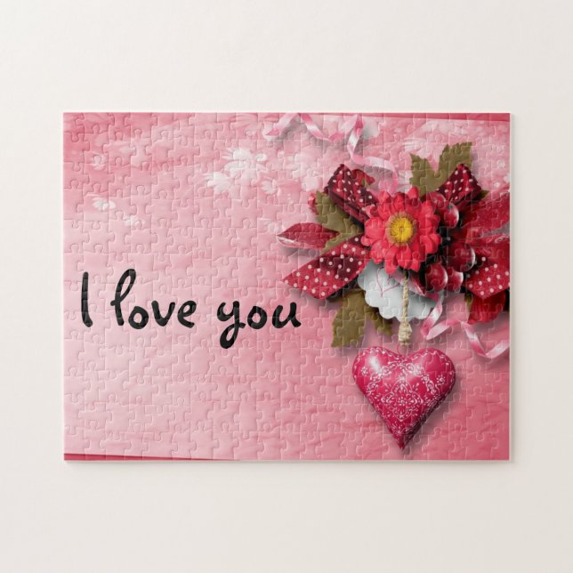 Quebra-cabeça dos namorados do coração e da flor (Horizontal)