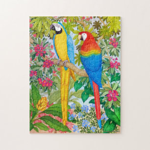 Quebra-cabeça dos papagaios da aguarela do Macaw