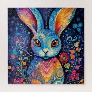 Quebra-cabeça Dotty Delight: Rainbow Doodle Bunny