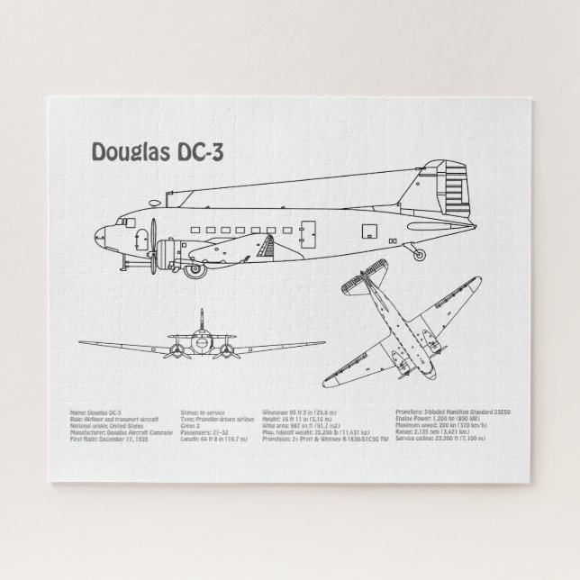 Quebra-cabeça Douglas DC-3 - Planos de desenho de avião em Bluep (Horizontal)