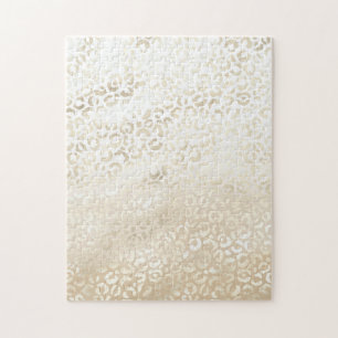 Quebra-cabeça Dourada Leopard Print Khaki Cream Beige Watercolor