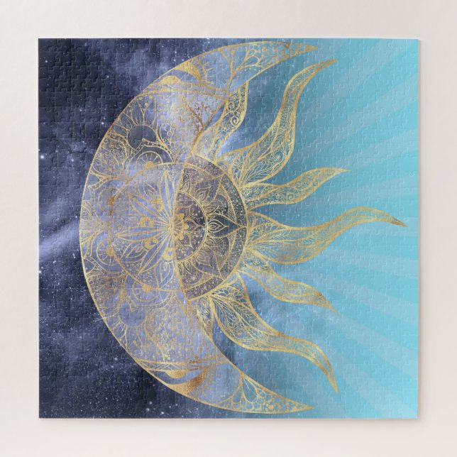 Quebra-cabeça Dourada Lua Sun Mandala Celestial Design (Vertical)