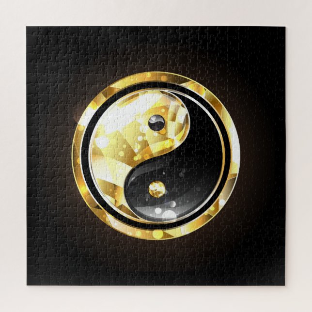 Quebra-cabeça Dourado Yin Yang a preto (Vertical)