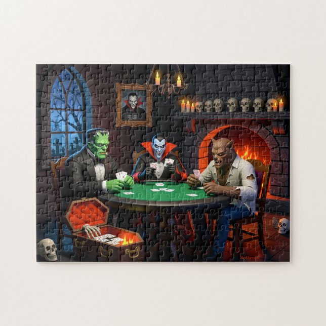 Quebra-cabeça Drácula e Frankenstein Monstro do Halloween Poker (Horizontal)