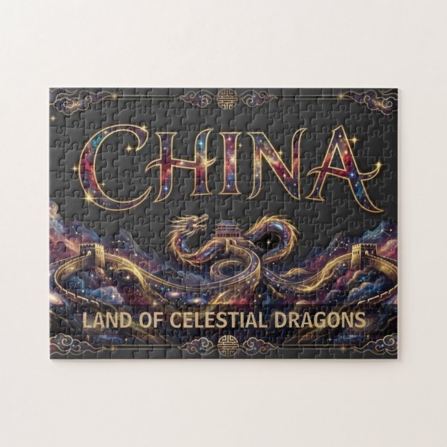Quebra-cabeça Dragão da Grande Muralha da China Cósmica (Horizontal)