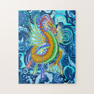 Quebra-cabeça Dragão de água Dourado e verde