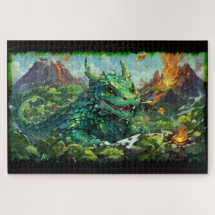 Quebra-cabeça Dragão de Fogo Verde Hawaiiano e Vulcões