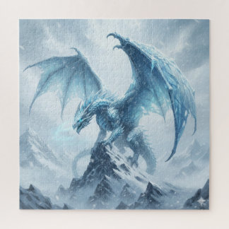 Quebra-cabeça Dragão de Gelo Azul Feroz No Topo de Uma Montanha