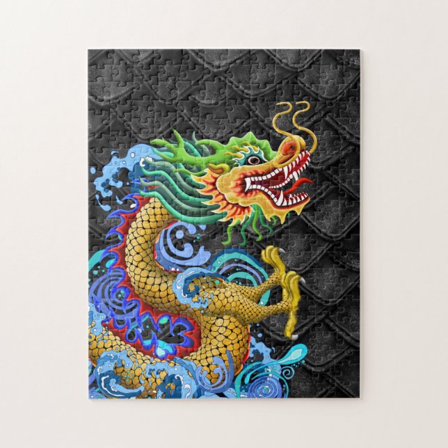 Quebra-cabeça Dragão Dourado e Verde (Vertical)