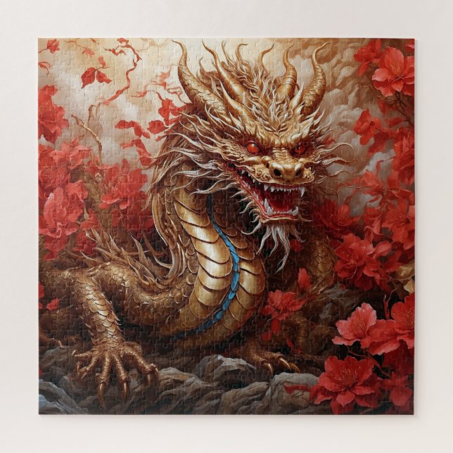 Quebra-cabeça Dragão e Flores (Vertical)