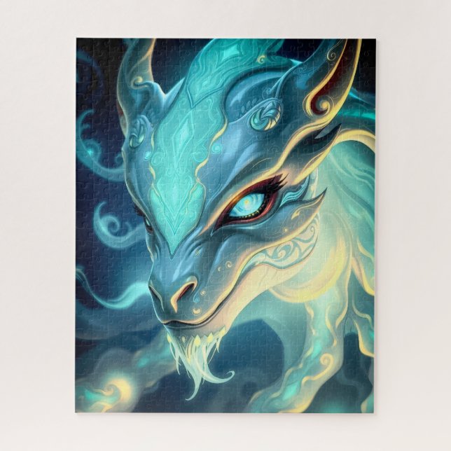 Quebra-cabeça Dragão Guardião Celestial do Azul com Olhos Brilha (Vertical)