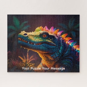Quebra-cabeça dragão lagarto neon brilhante colorido fantasia
