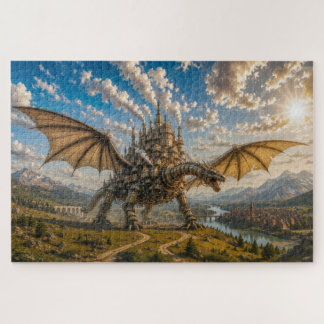 Quebra-cabeça Dragão Mecânico Carregando uma Cidade de Castelo S