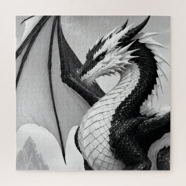 Quebra-cabeça Dragão preto e branco (Vertical)