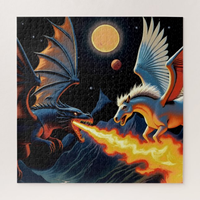 Quebra-cabeça Dragão que respira fogo e Pegasus (Vertical)
