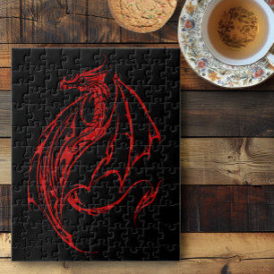 Quebra-cabeça Dragão Tribal Vermelho Feroz Silhueta Fantasia